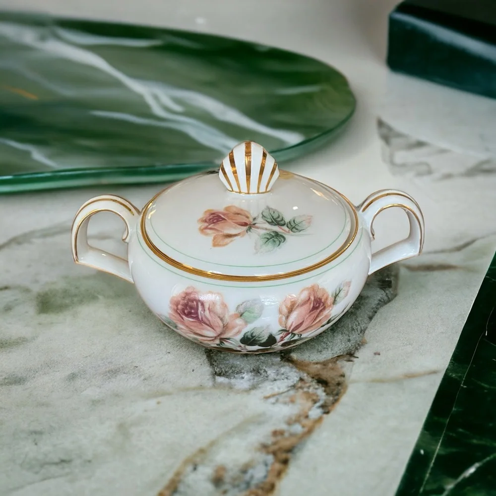 Vintage Narumi Kent China Trio Pattern Covered Sugar Bowl with Lid Gold Trim